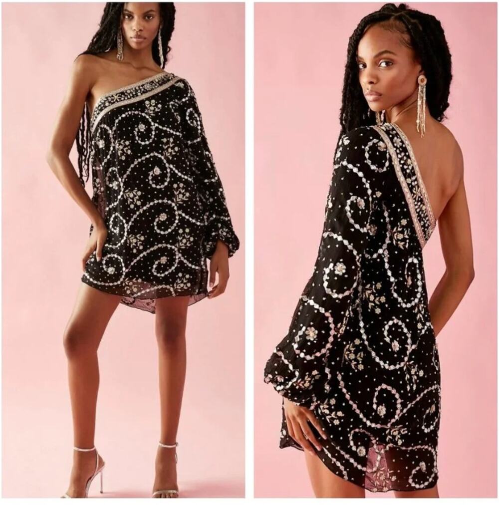 Free People One Shoulder Embellished Dea Mini Dress Size M